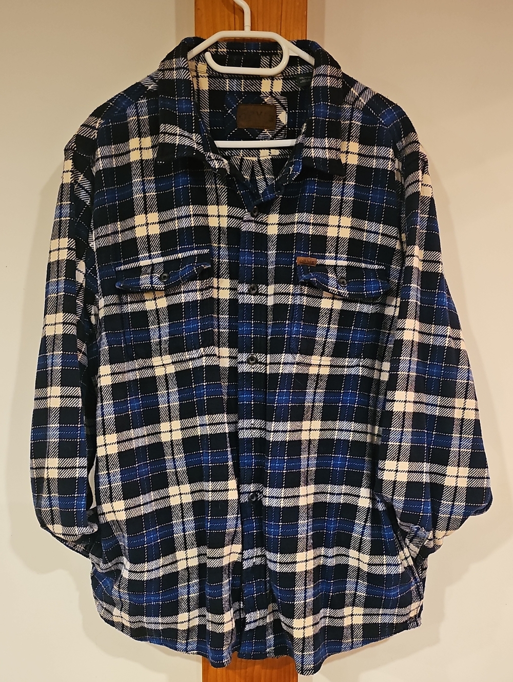 ORVIS Men's Blue and White Plaid Button-Up Shirt